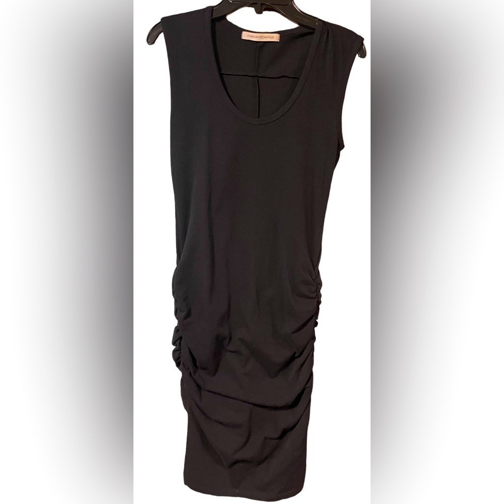 Women’s Foreign Exchange Black Dress Stretchy Ruched Bodycon Scoop neck Small S